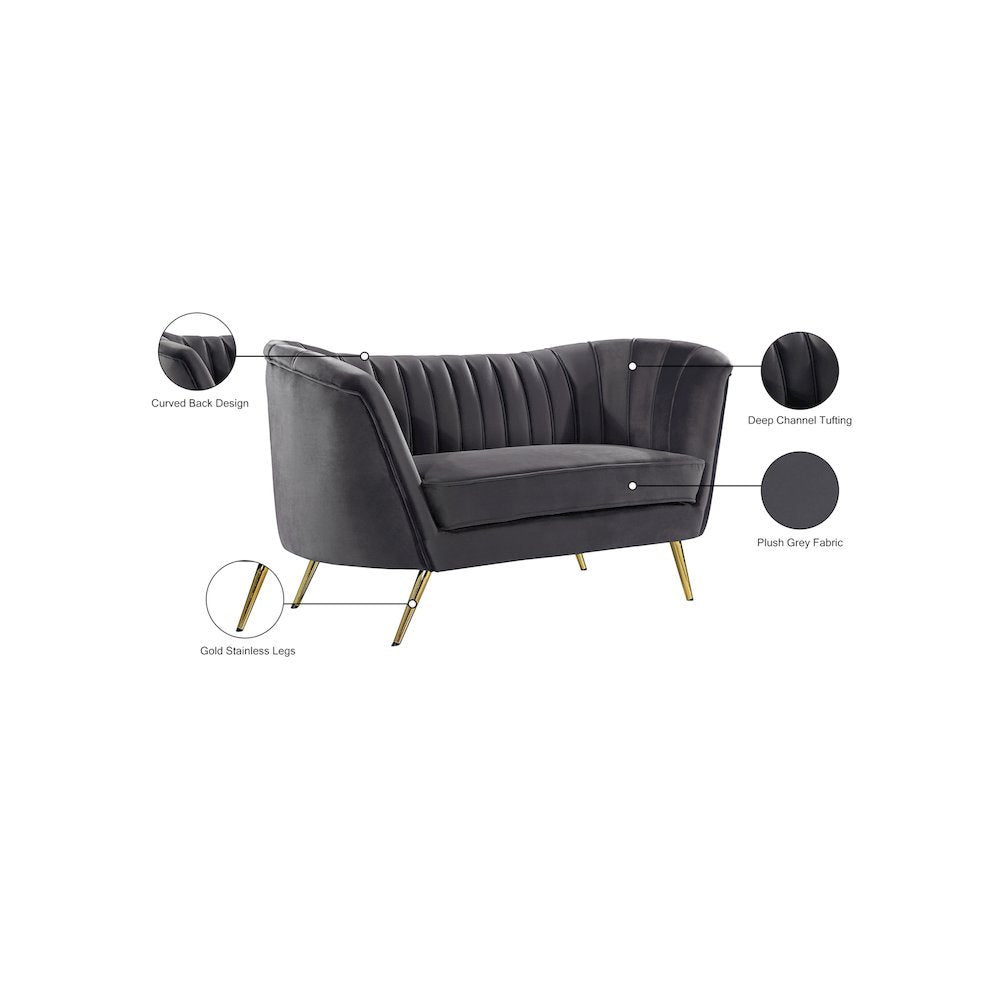 Margo Grey Velvet Loveseat