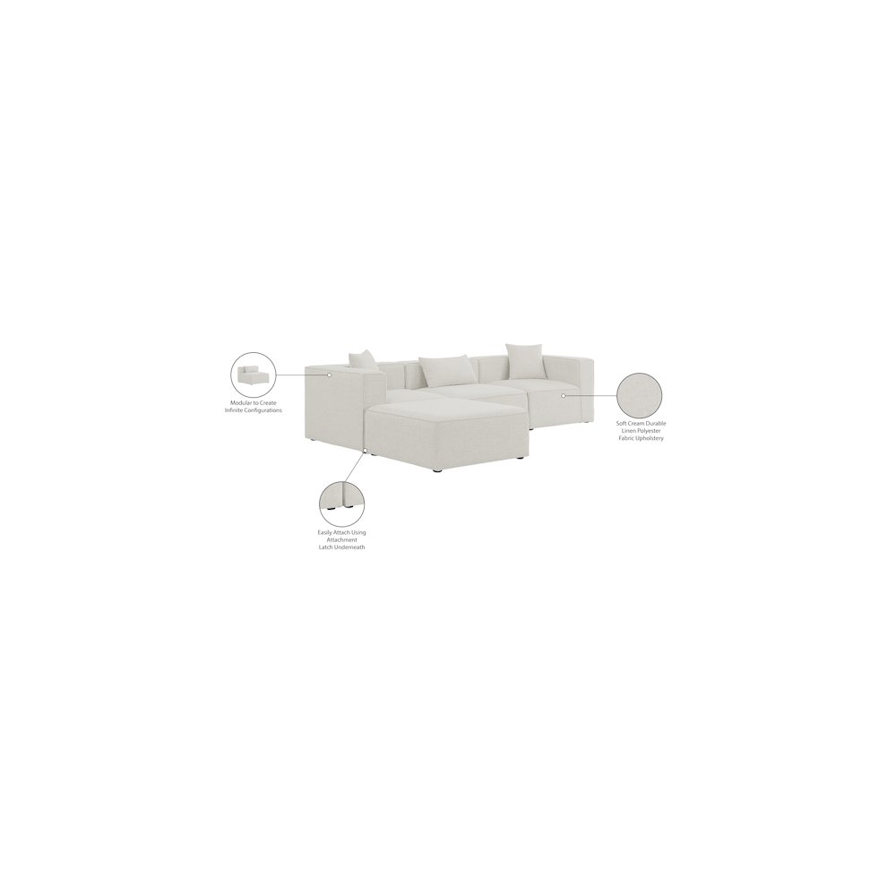 Cube Cream Durable Linen Textured Modular Sectional