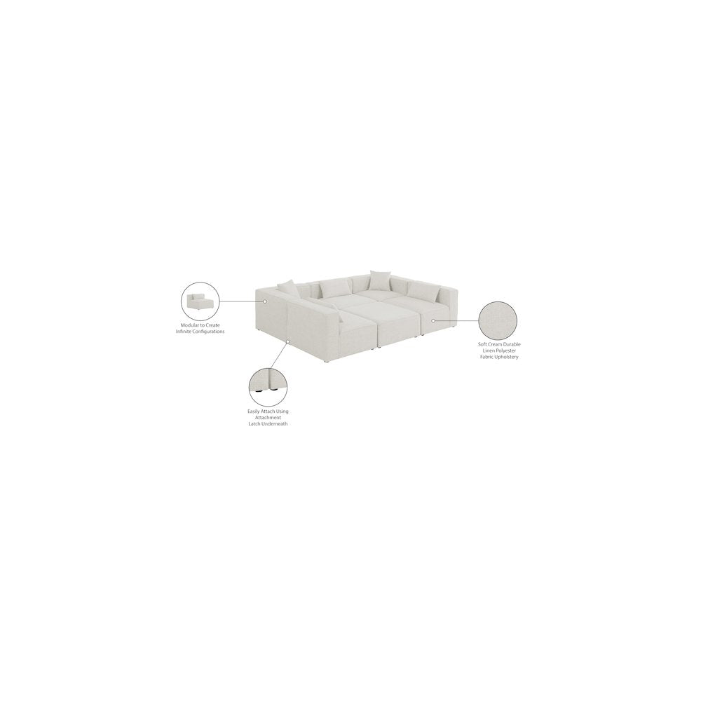 Cube Cream Durable Linen Textured Modular Sectional