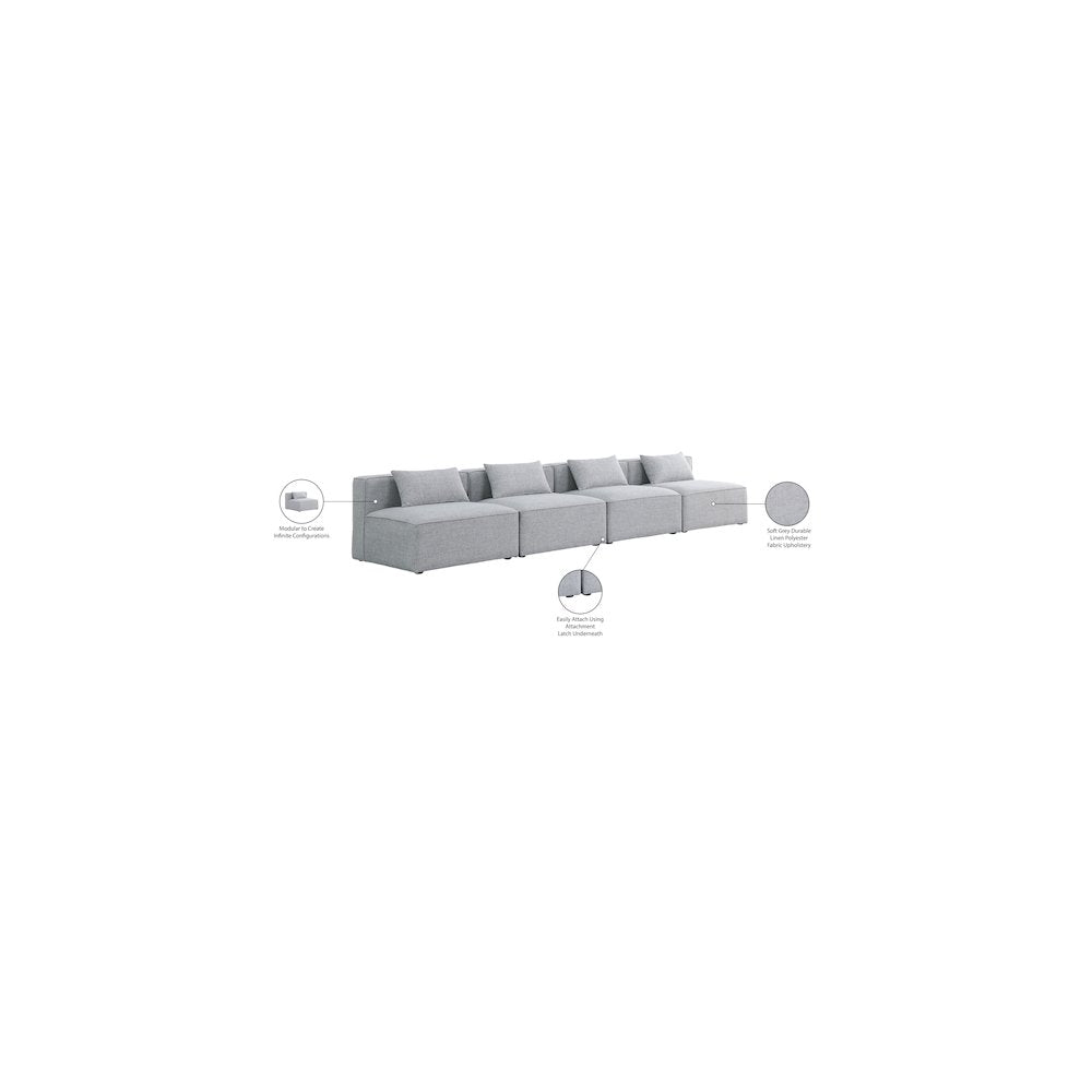 Cube Grey Durable Linen Textured Modular Sofa