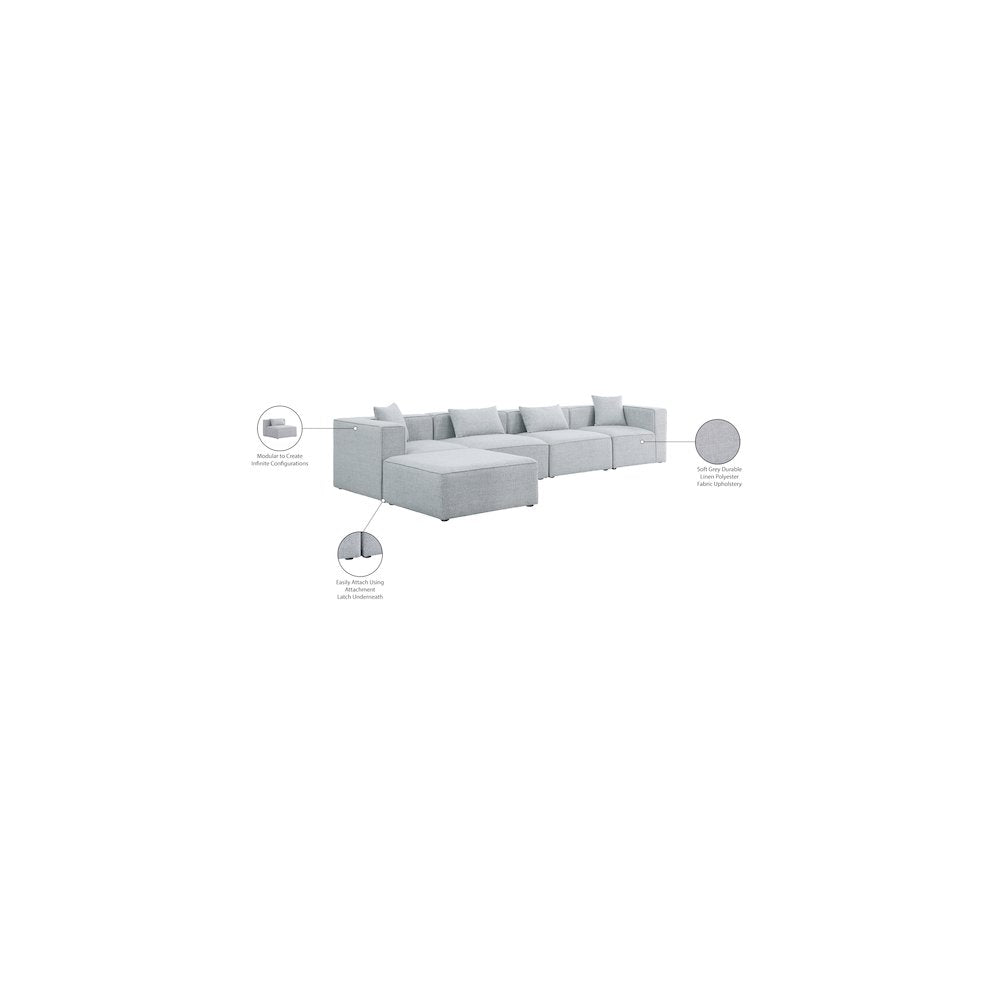 Cube Grey Durable Linen Textured Modular Sectional