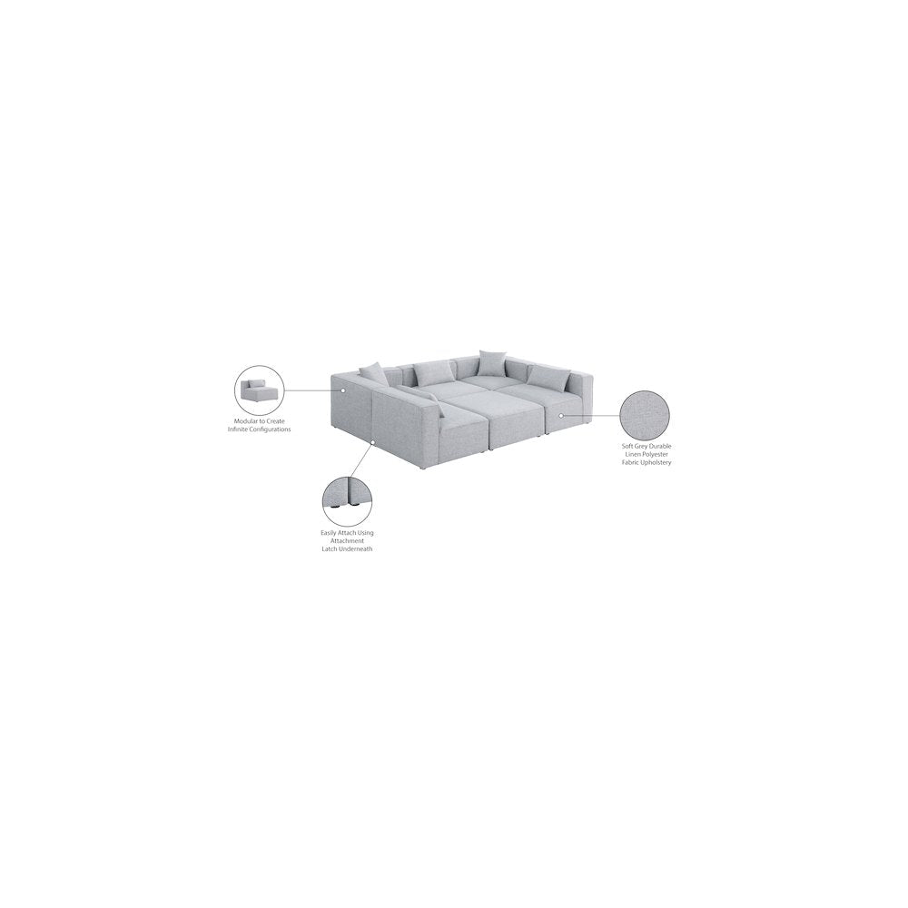 Cube Grey Durable Linen Textured Modular Sectional