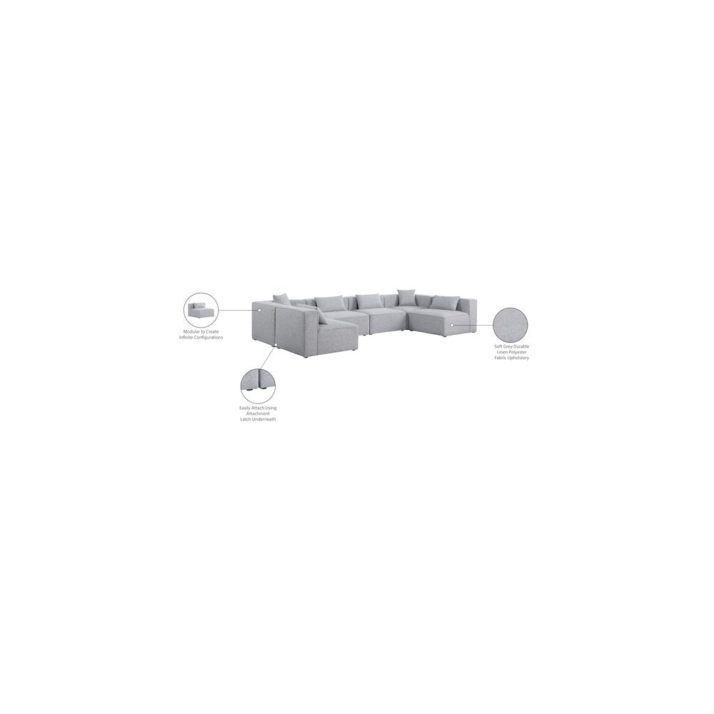 Cube Grey Durable Linen Textured Modular Sectional
