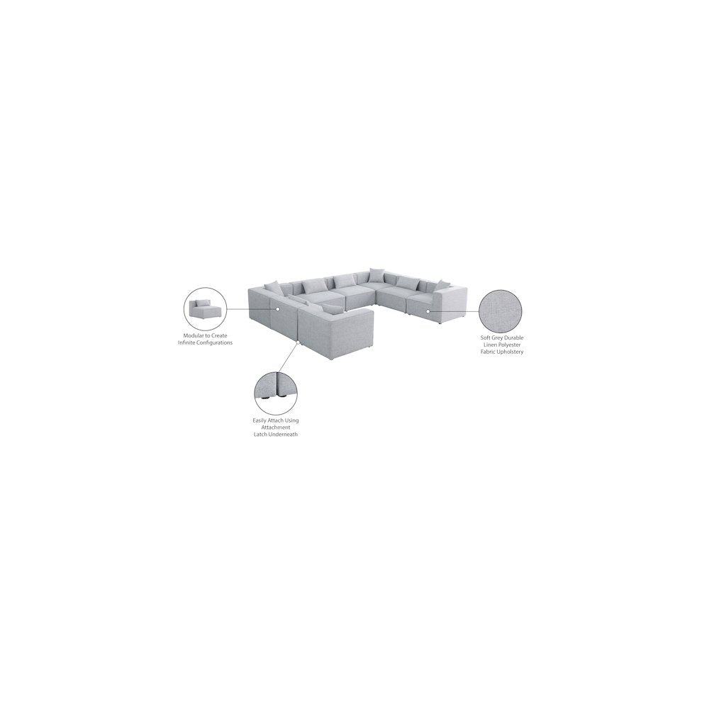 Cube Grey Durable Linen Textured Modular Sectional