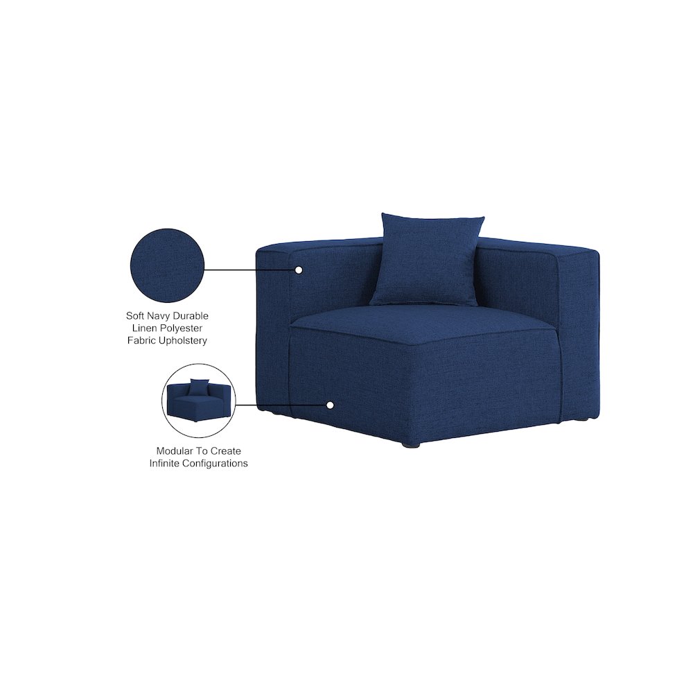 Cube Navy Durable Linen Textured Corner Chair