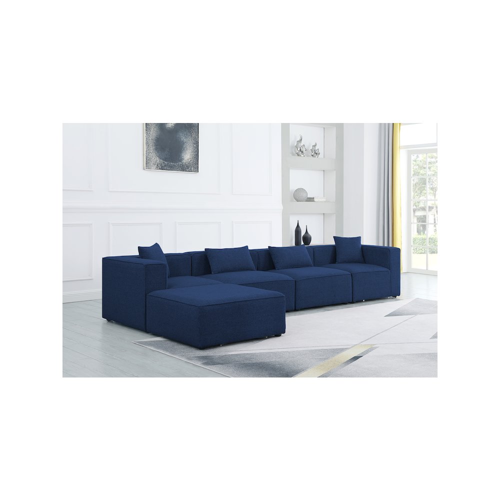 Cube Navy Durable Linen Textured Modular Sectional