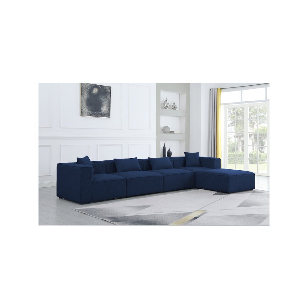 Cube Navy Durable Linen Textured Modular Sectional