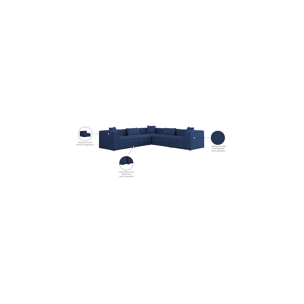 Cube Navy Durable Linen Textured Modular Sectional