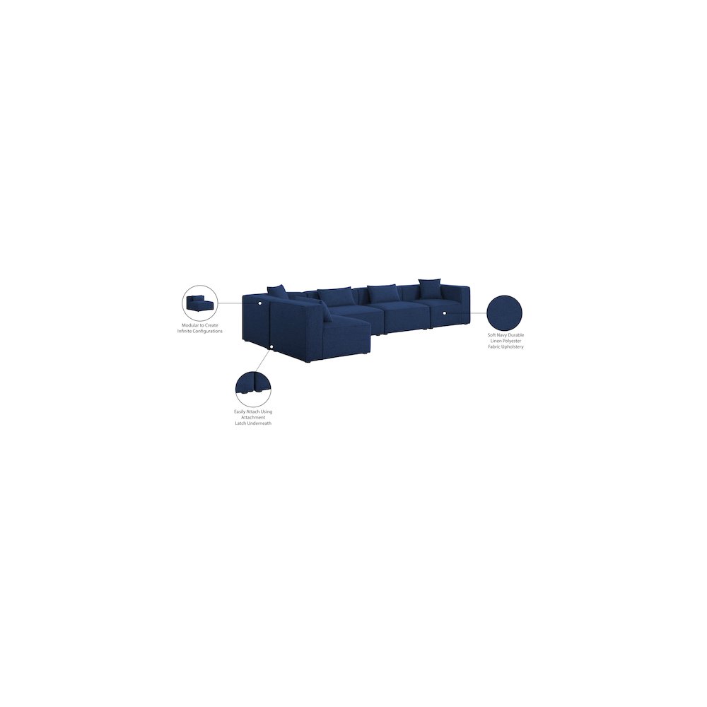 Cube Navy Durable Linen Textured Modular Sectional