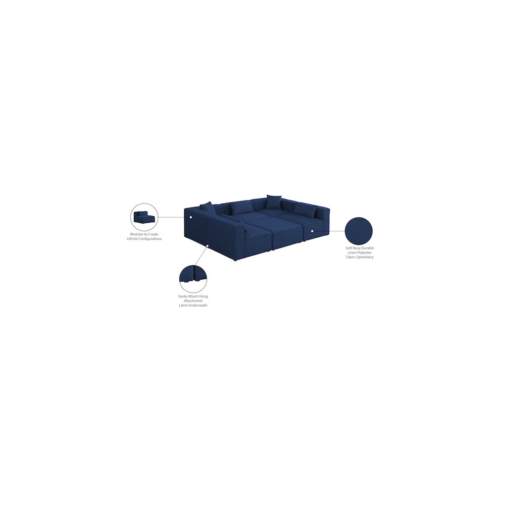 Cube Navy Durable Linen Textured Modular Sectional