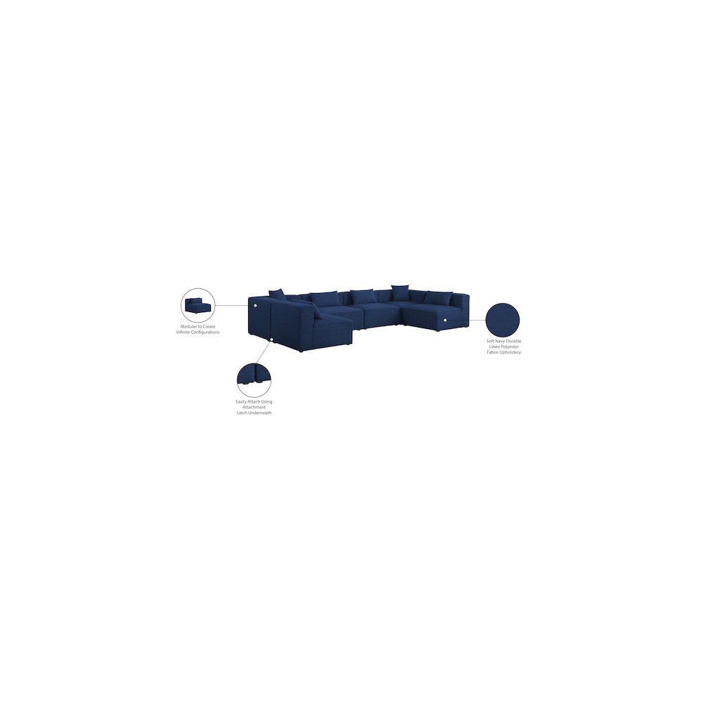 Cube Navy Durable Linen Textured Modular Sectional