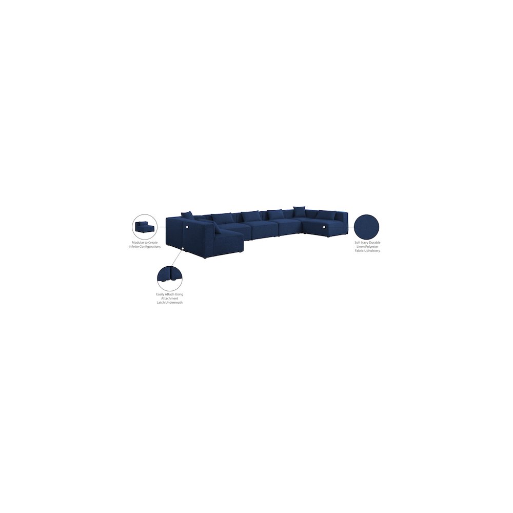 Cube Navy Durable Linen Textured Modular Sectional