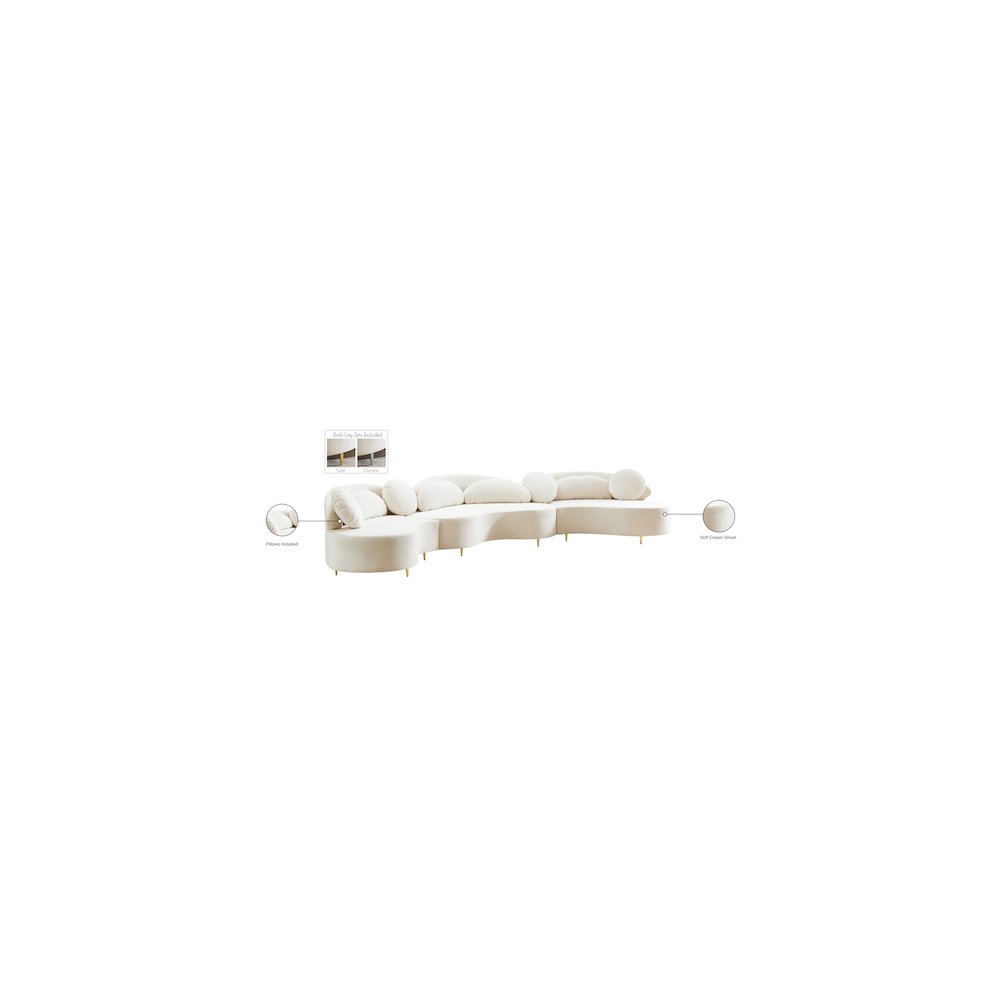 Vivacious Cream Velvet 3pc. Sectional