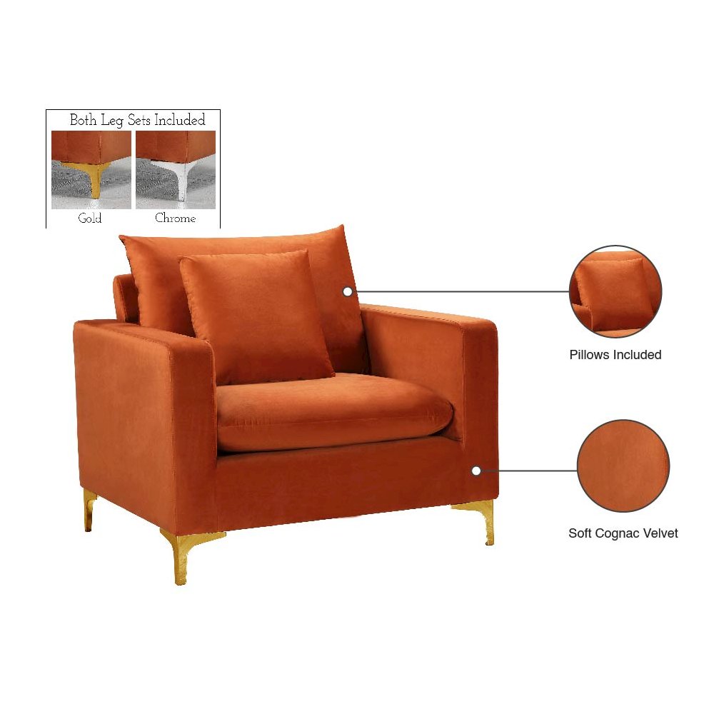 Naomi Cognac Velvet Chair