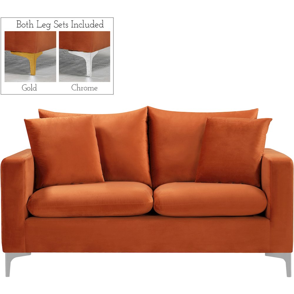 Naomi Cognac Velvet Loveseat