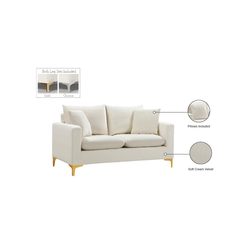 Naomi Cream Velvet Loveseat