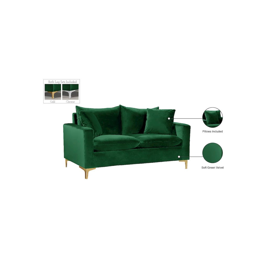 Naomi Green Velvet Loveseat
