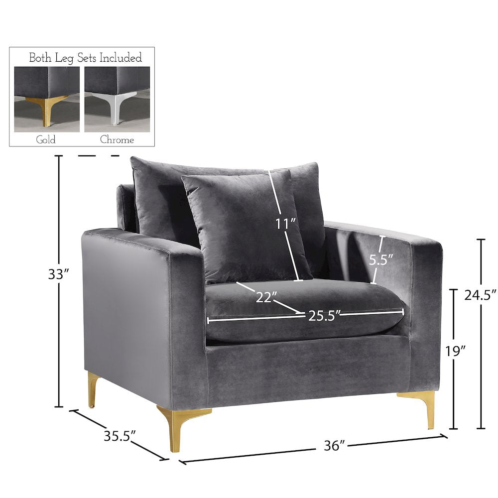 Naomi Grey Velvet Chair