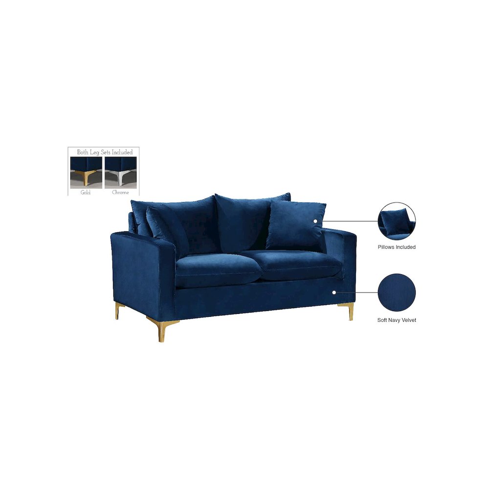 Naomi Navy Velvet Loveseat