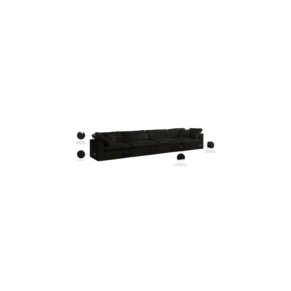 Cozy Black Velvet Comfort Modular Sofa
