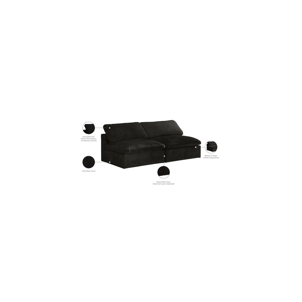 Cozy Black Velvet Comfort Modular Armless Sofa