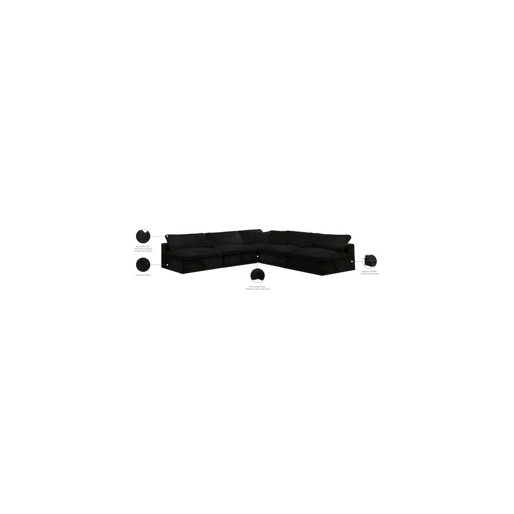 Cozy Black Velvet Comfort Modular Sectional