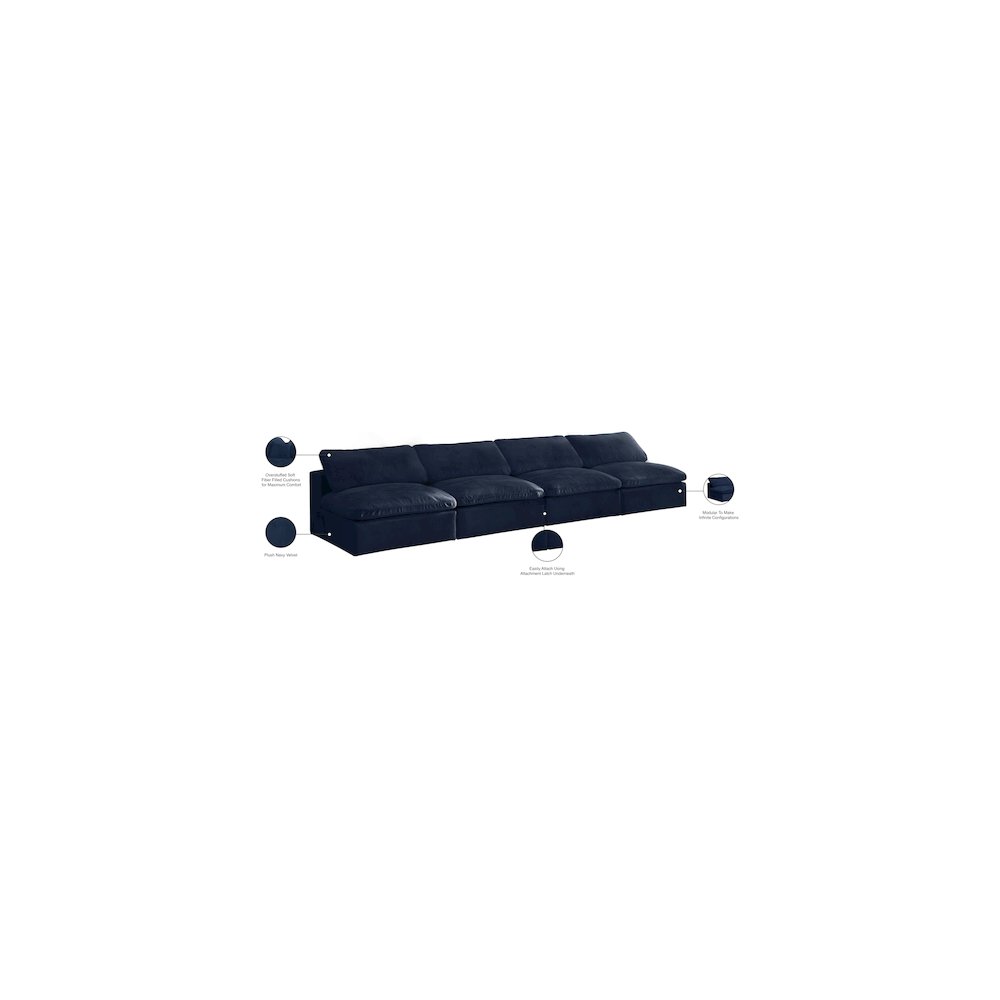 Cozy Navy Velvet Comfort Modular Armless Sofa