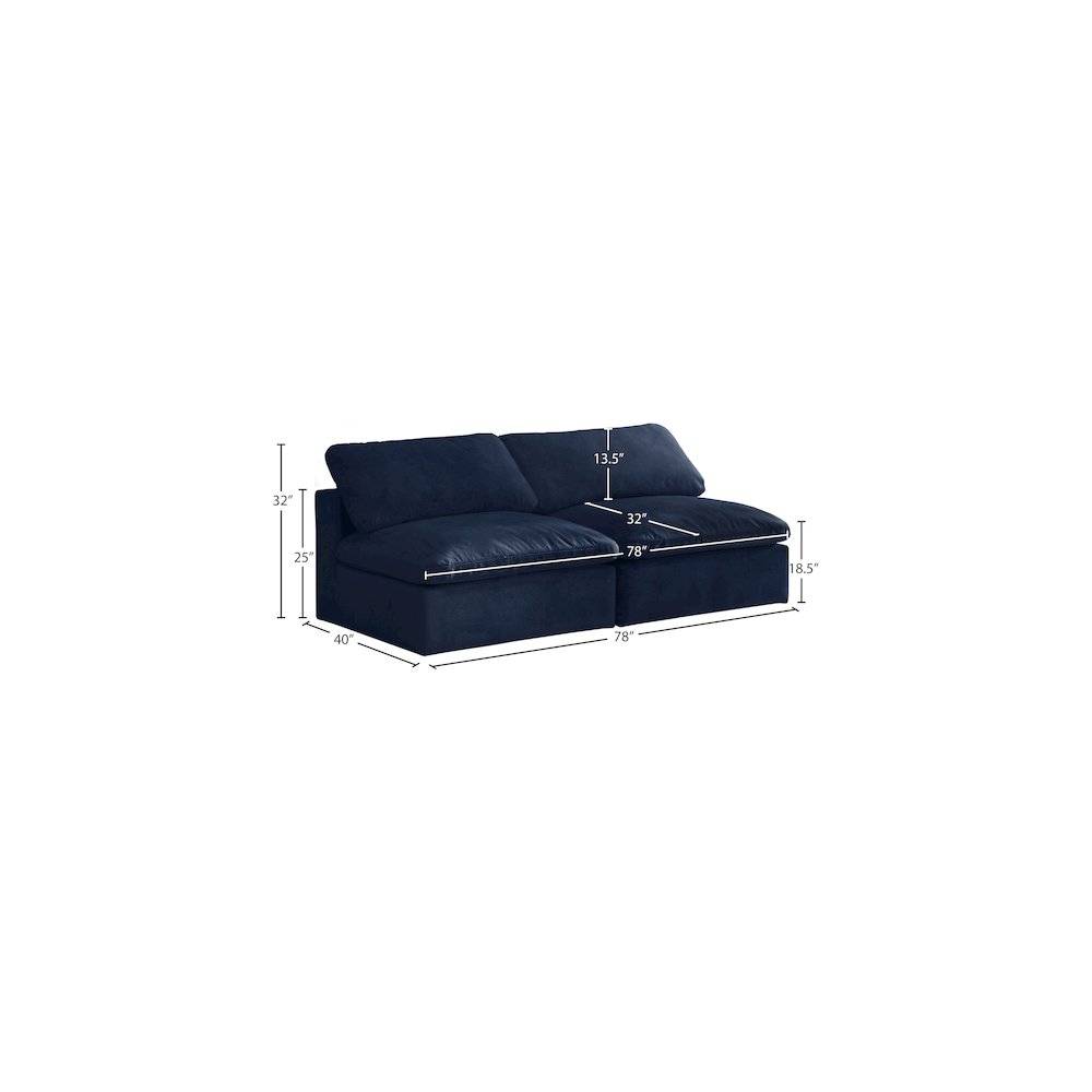 Cozy Navy Velvet Comfort Modular Armless Sofa