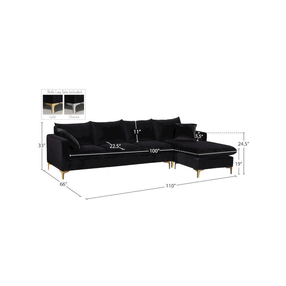 Naomi Black Velvet 2pc. Reversible Sectional