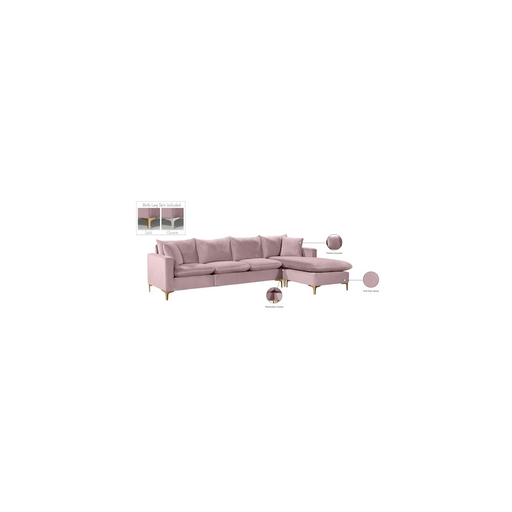 Naomi Pink Velvet 2pc. Reversible Sectional