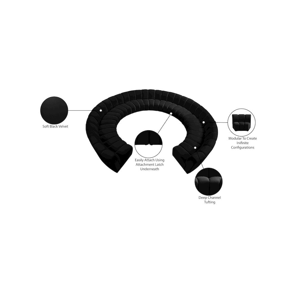 Infinity Black Velvet 11pc. Modular Sectional