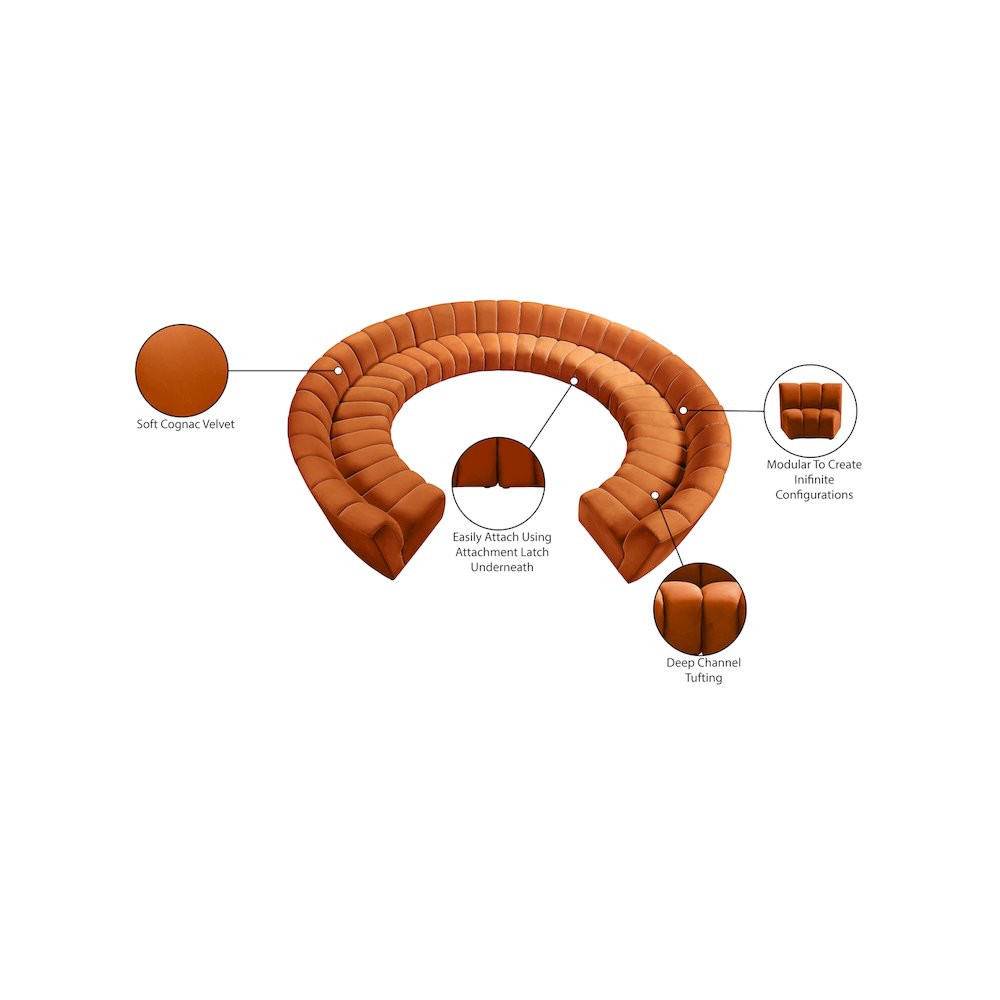 Infinity Cognac Velvet 11pc. Modular Sectional