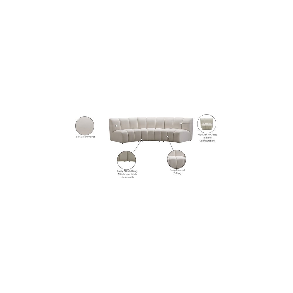 Infinity Cream Velvet 3pc. Modular Sectional