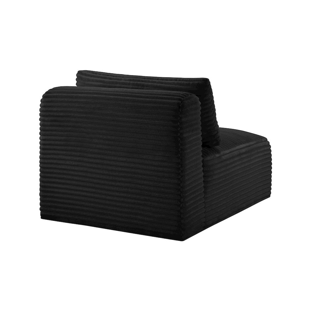 Shaggy Black Corduroy Performance Fabric Armless Chair