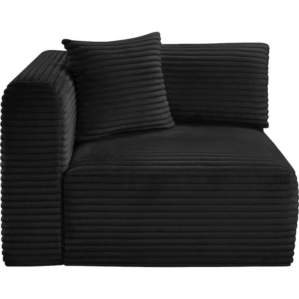 Shaggy Black Corduroy Performance Fabric Corner Chair