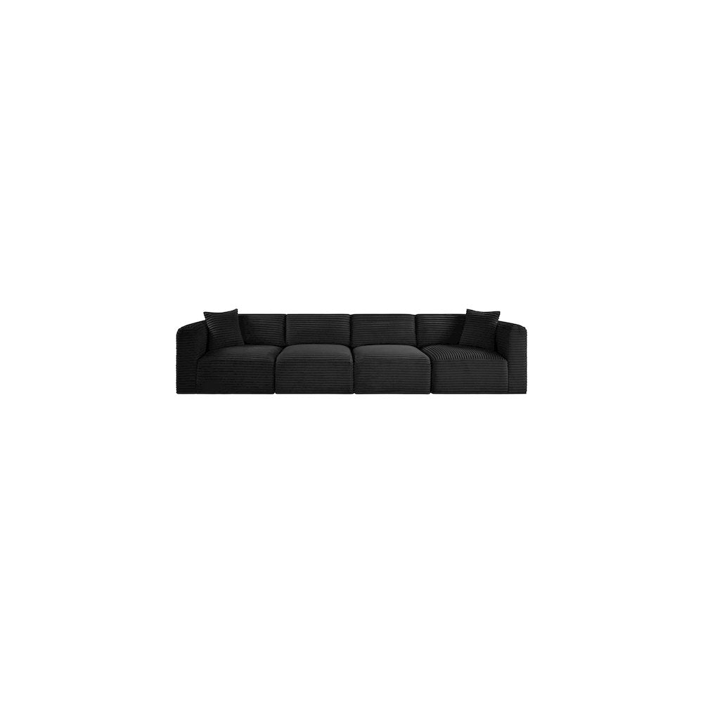 Shaggy Black Corduroy Performance Fabric Modular Sofa