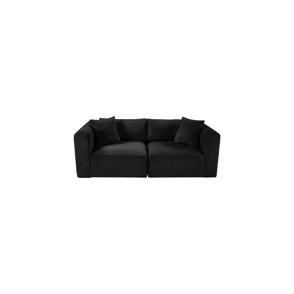 Shaggy Black Corduroy Performance Fabric Modular Sofa