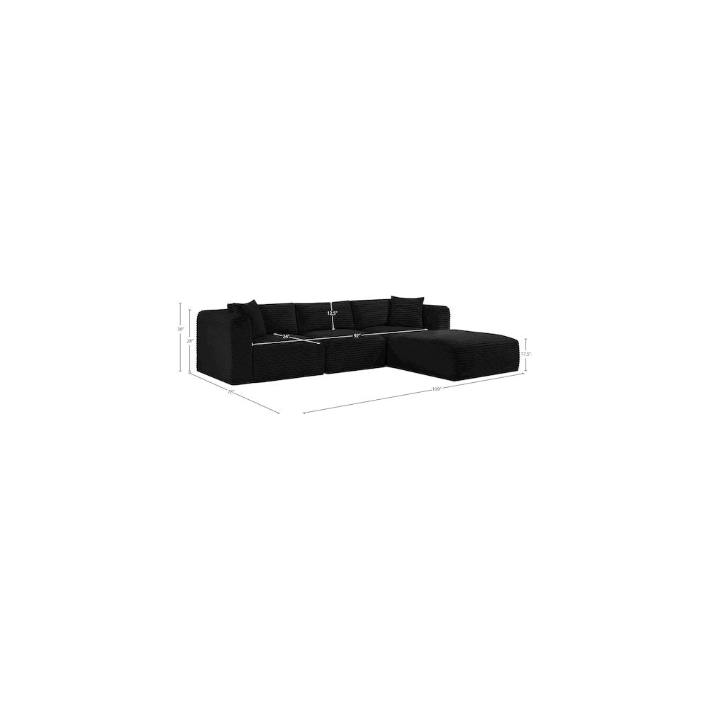 Shaggy Black Corduroy Performance Fabric Modular Sectional