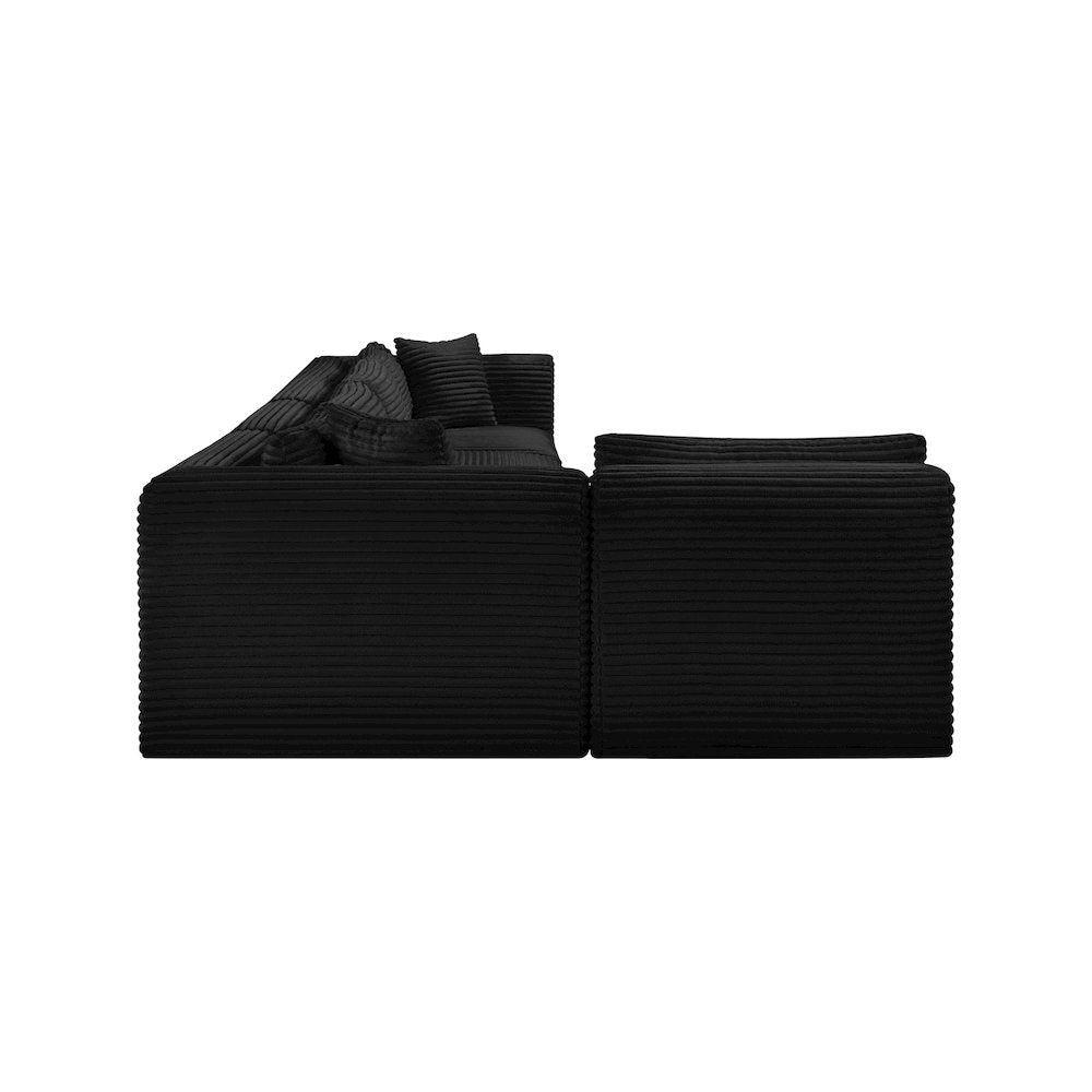 Shaggy Black Corduroy Performance Fabric Modular Sectional