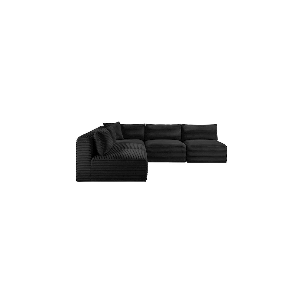 Shaggy Black Corduroy Performance Fabric Modular Sectional