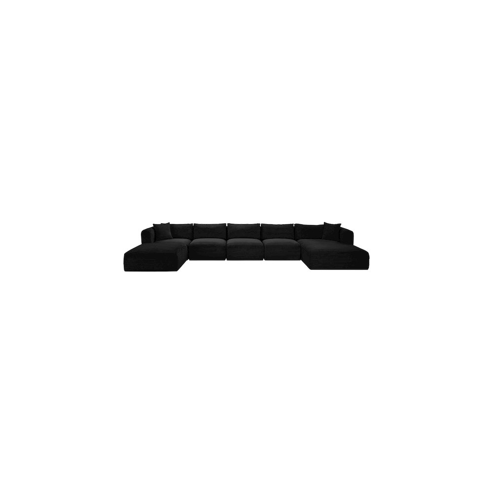 Shaggy Black Corduroy Performance Fabric Modular Sectional