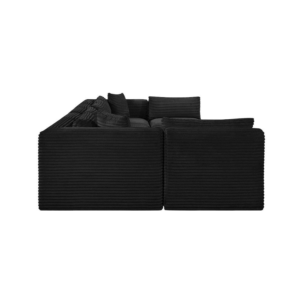 Shaggy Black Corduroy Performance Fabric Modular Sectional