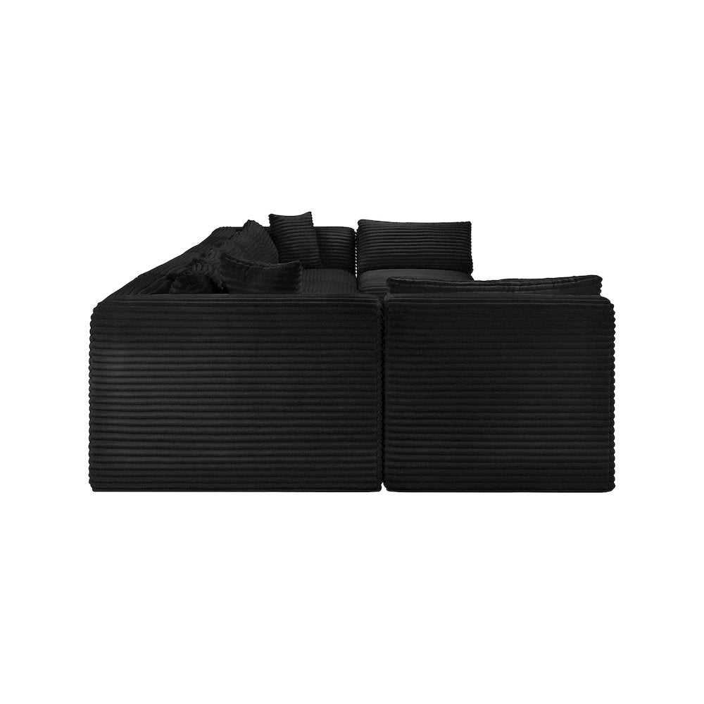 Shaggy Black Corduroy Performance Fabric Modular Sectional