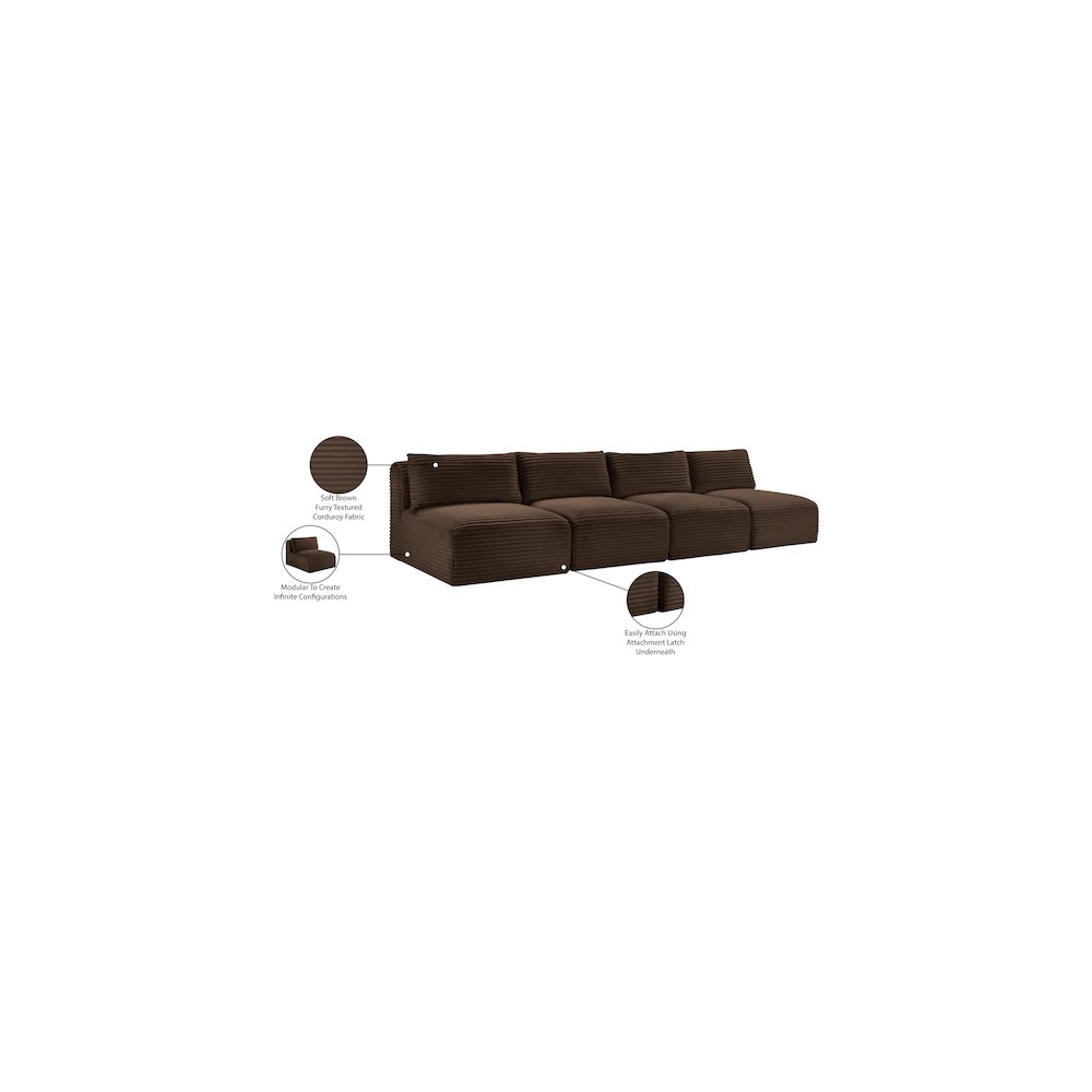 Shaggy Brown Corduroy Performance Fabric Modular Sofa