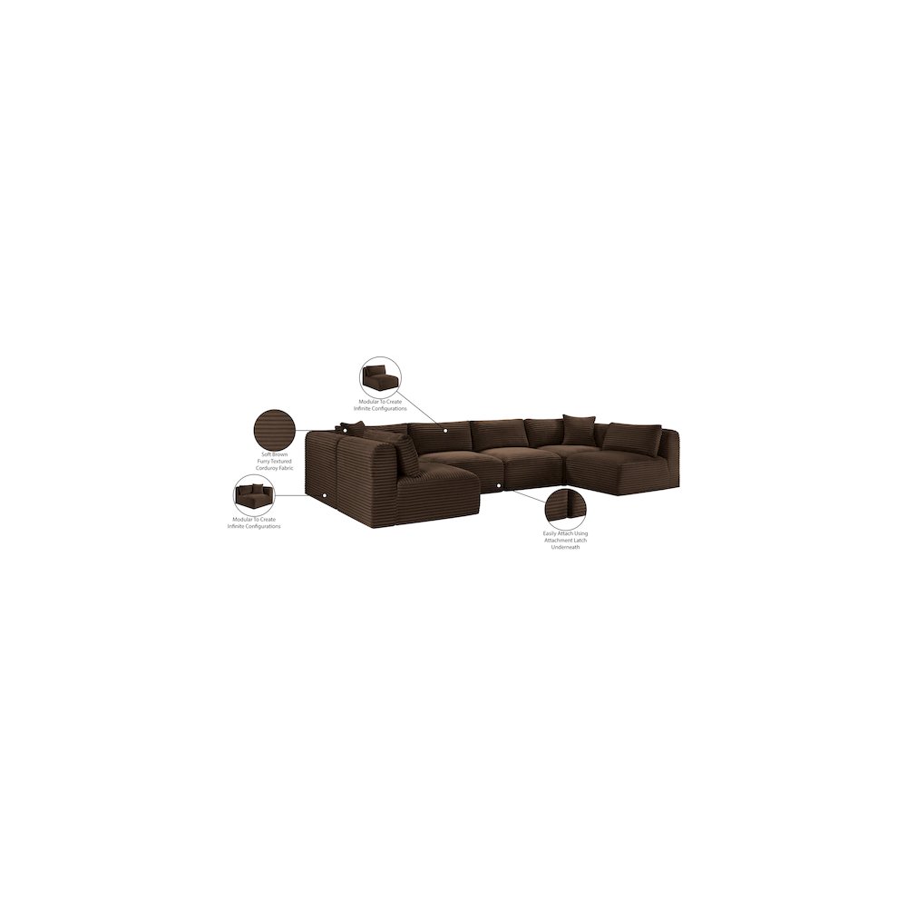 Shaggy Brown Corduroy Performance Fabric Modular Sectional