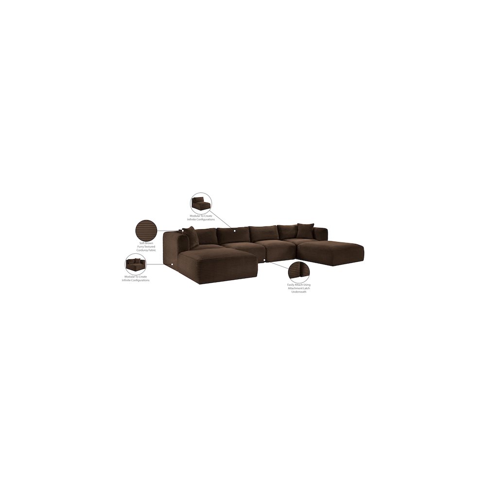 Shaggy Brown Corduroy Performance Fabric Modular Sectional