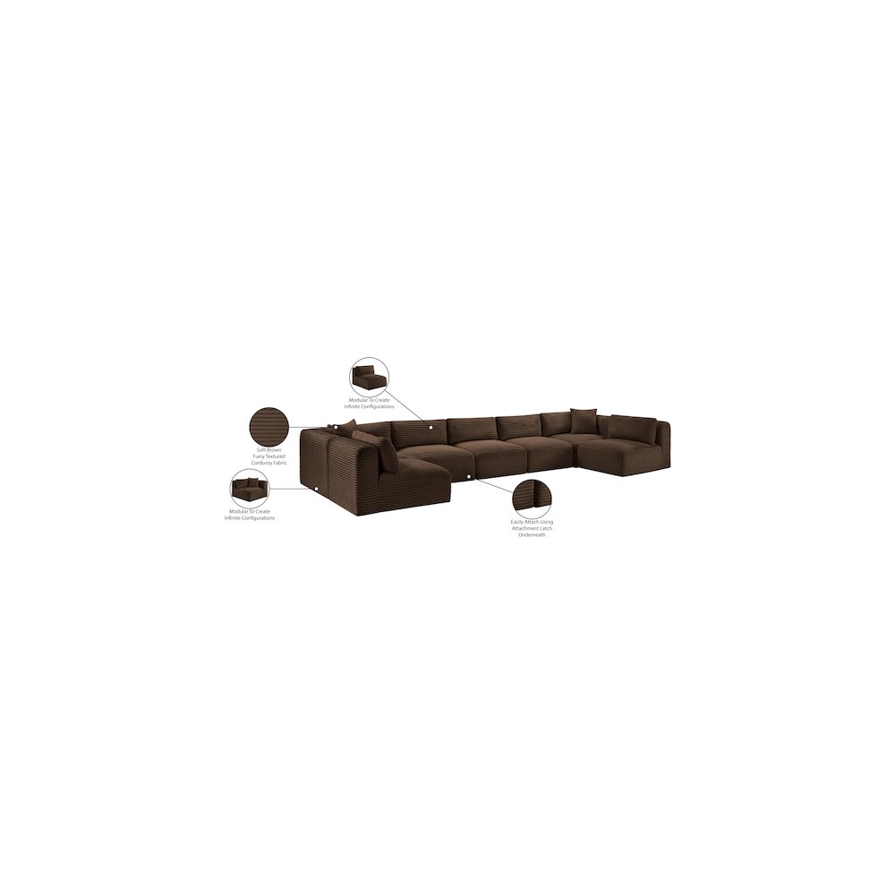 Shaggy Brown Corduroy Performance Fabric Modular Sectional
