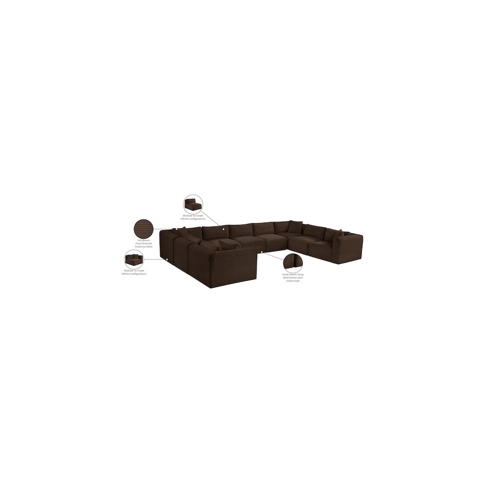 Shaggy Brown Corduroy Performance Fabric Modular Sectional