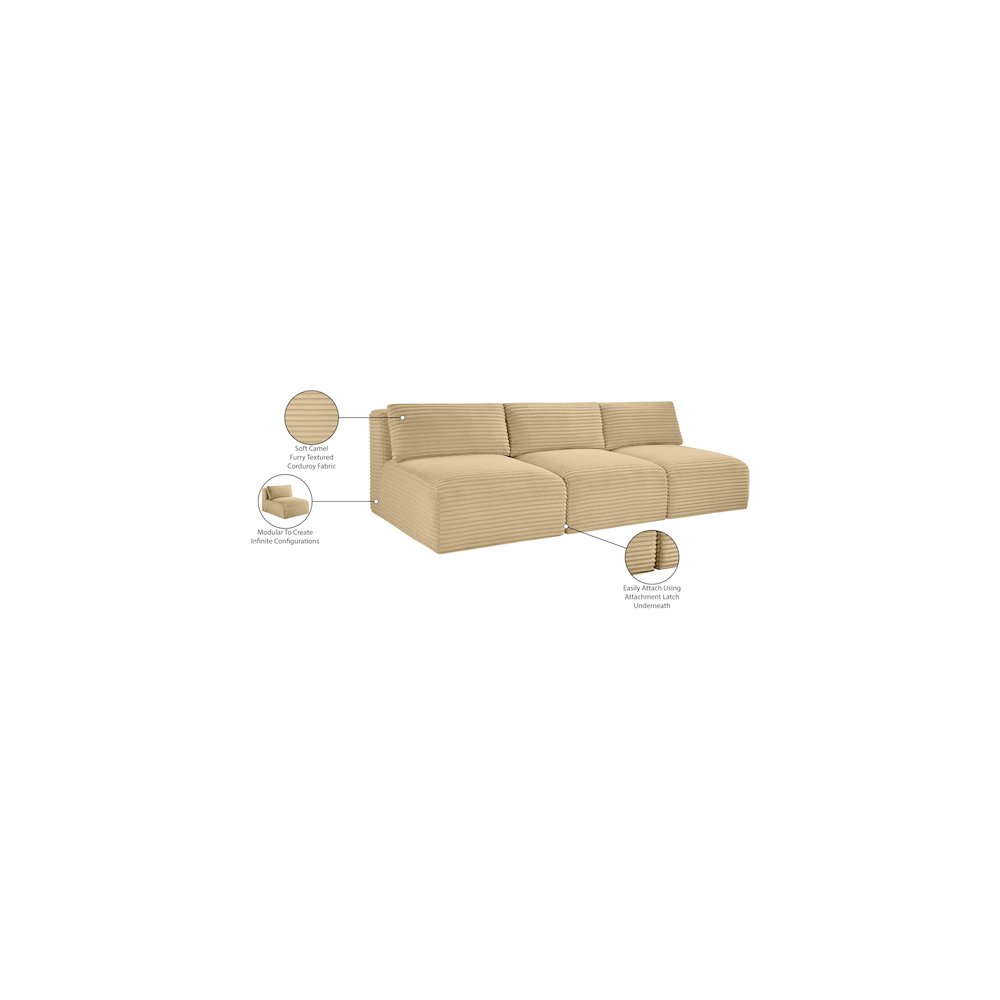 Shaggy Camel Corduroy Performance Fabric Modular Sofa
