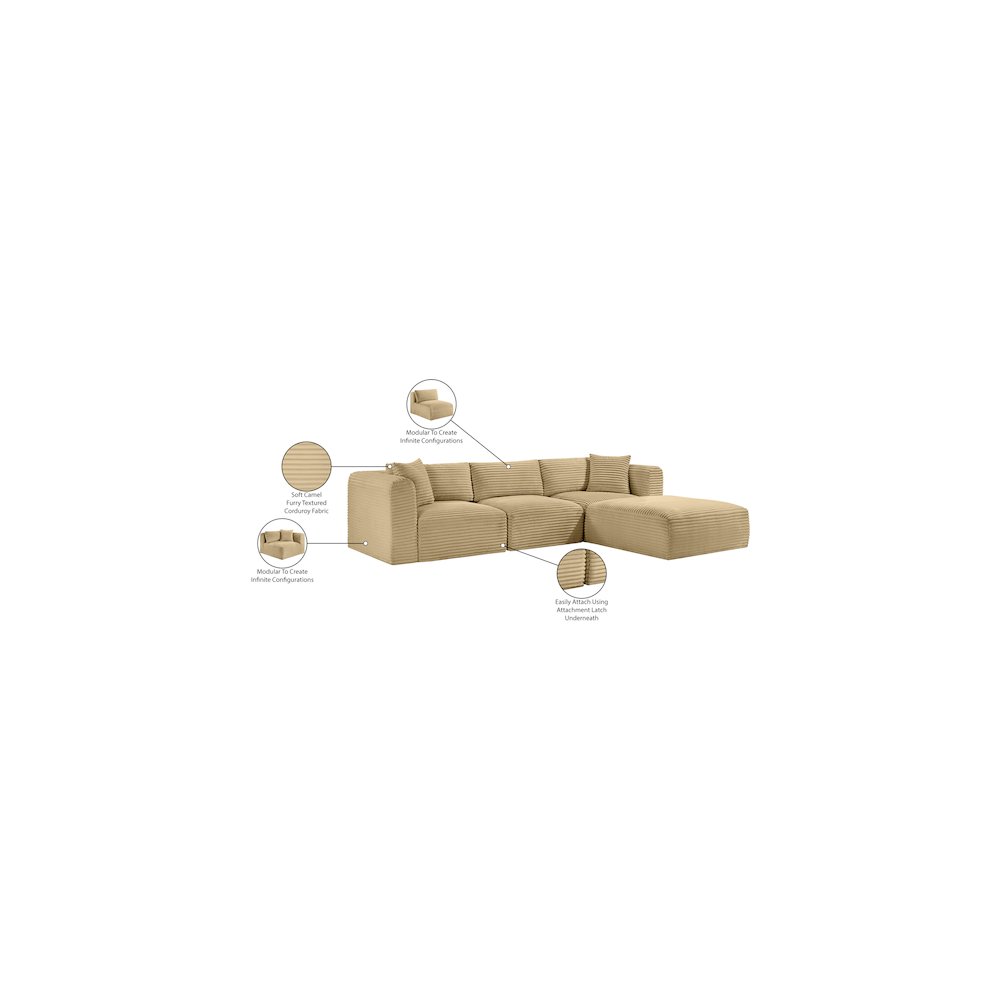 Shaggy Camel Corduroy Performance Fabric Modular Sectional